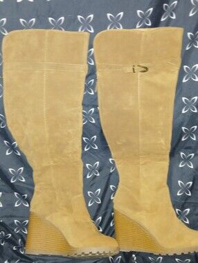 NWOT Shoedazzle Wedge Over Knee High Zippered Boots Havannah Size 11 Wide Calf